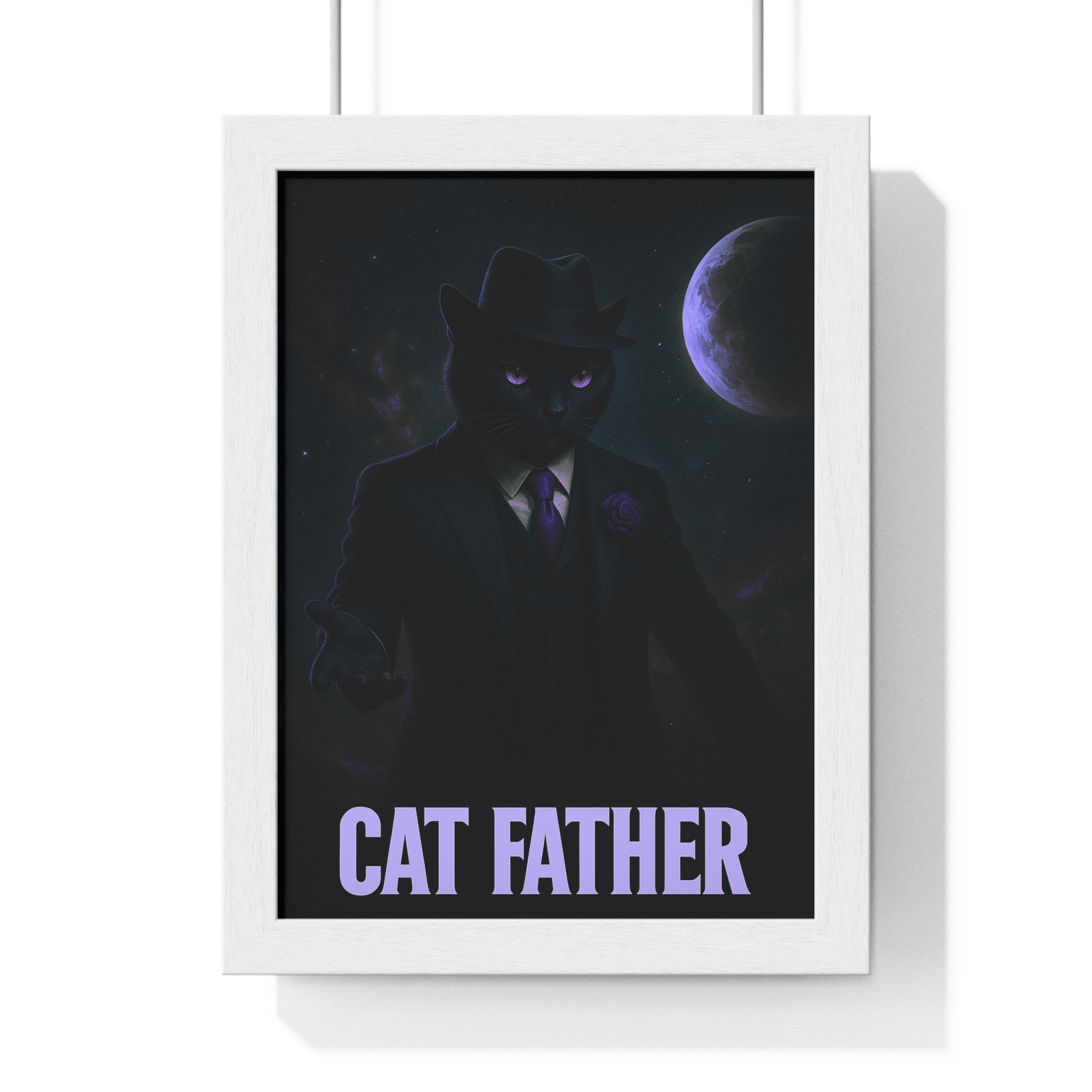 Cat Father Framed Poster, Whimsical Cat Art, Unique Home Decor, Gift for Cat Lovers, Black Cat Wall Art