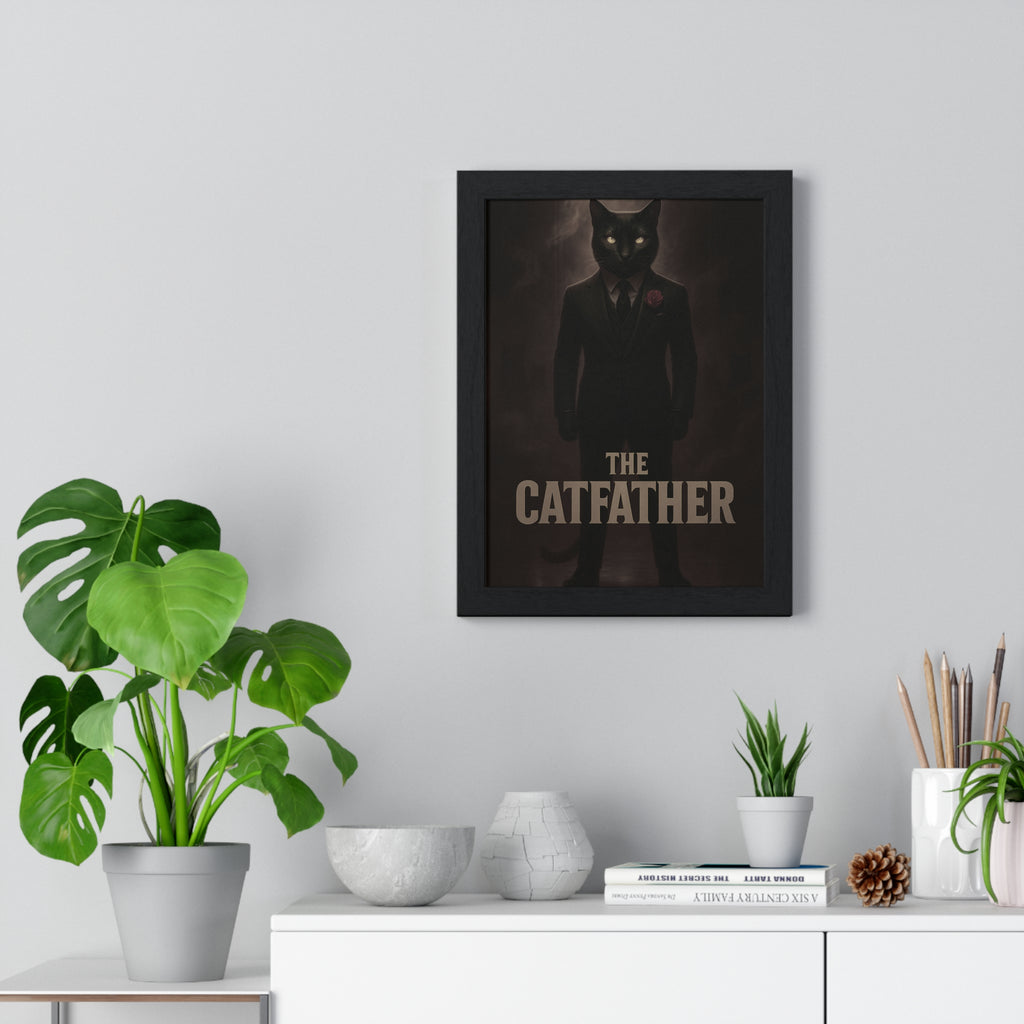 Catfather Framed Art Print, Cat Lover Gift, Home Decor, Unique Wall Art, Pet Lover's Wall Decoration, Black Cat Poster