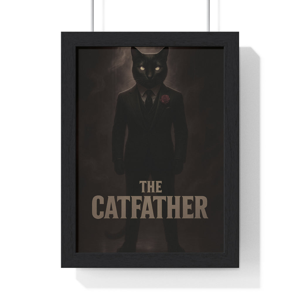 Catfather Framed Art Print, Cat Lover Gift, Home Decor, Unique Wall Art, Pet Lover's Wall Decoration, Black Cat Poster