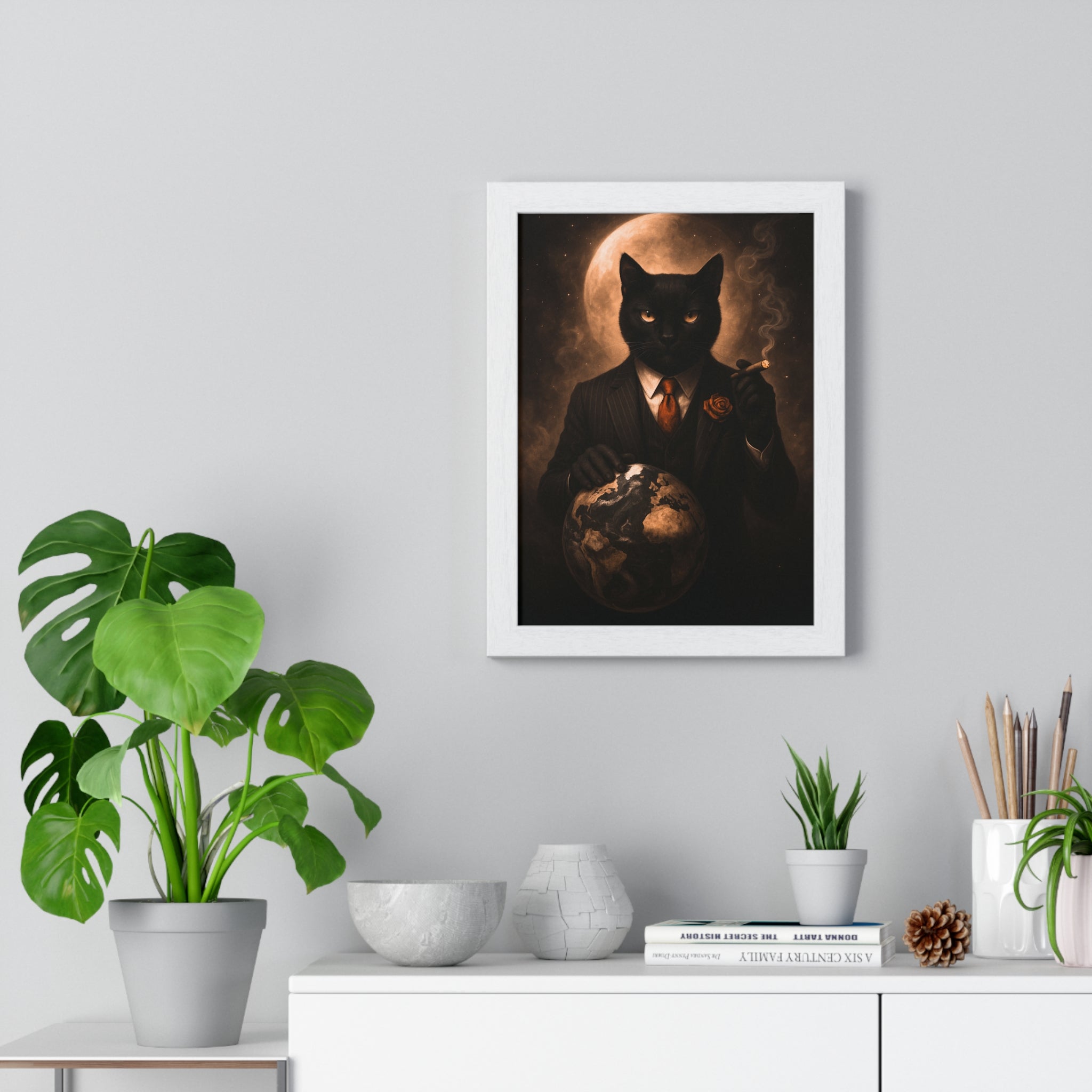 Stylish Cat Wall Art, Elegant Framed Poster, Home Decor, Unique Gift, Cat Lover Decor, Vintage Aesthetic, Animal Wall Art