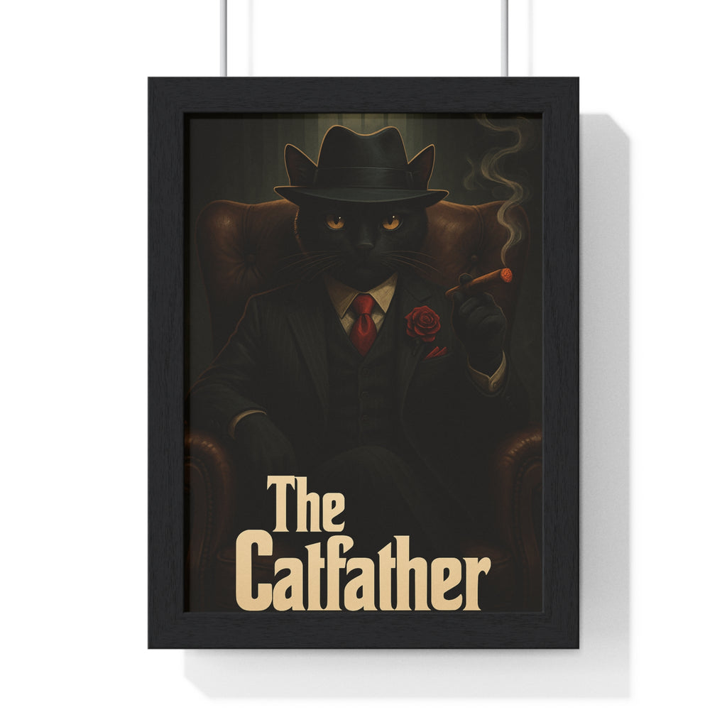Stylish Cat-Themed Wall Art, The Calffather Vertical Framed Poster, Home Decor, Gift for Cat Lovers, Unique Art Print