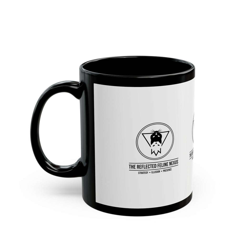 The Reflected Feline Nexus – Black Inner Ceramic Mug | The CatFather Philosopher Division