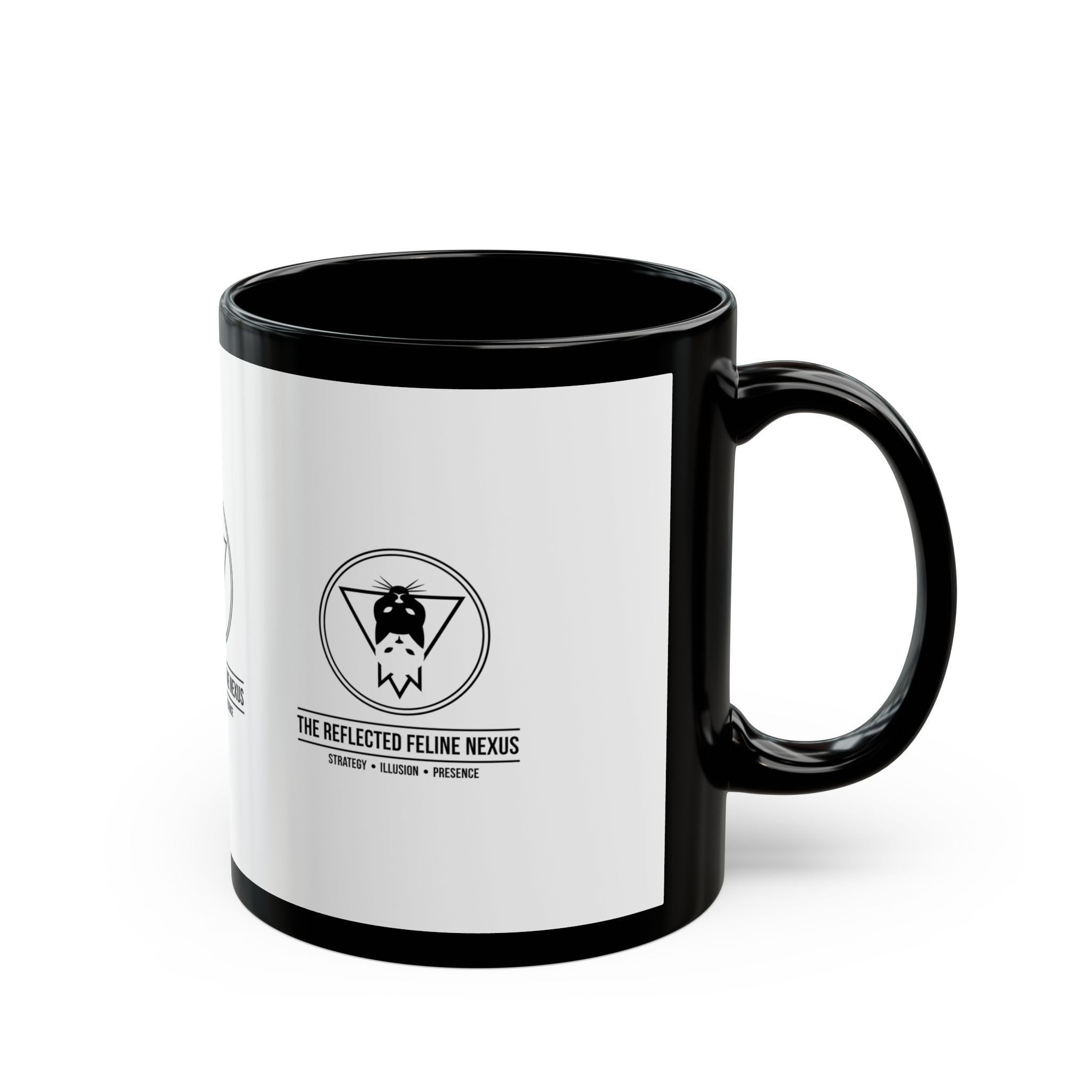 The Reflected Feline Nexus – Black Inner Ceramic Mug | The CatFather Philosopher Division