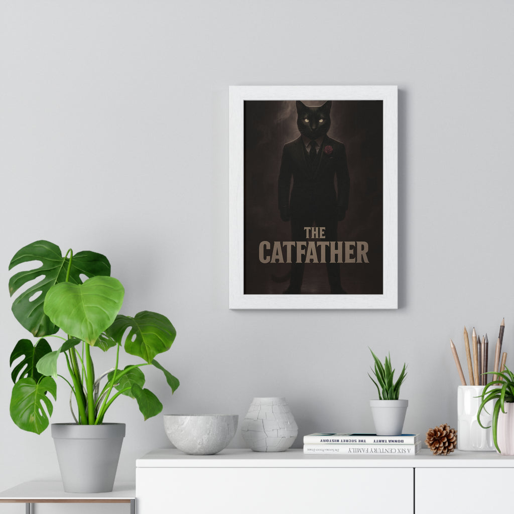 Catfather Framed Art Print, Cat Lover Gift, Home Decor, Unique Wall Art, Pet Lover's Wall Decoration, Black Cat Poster