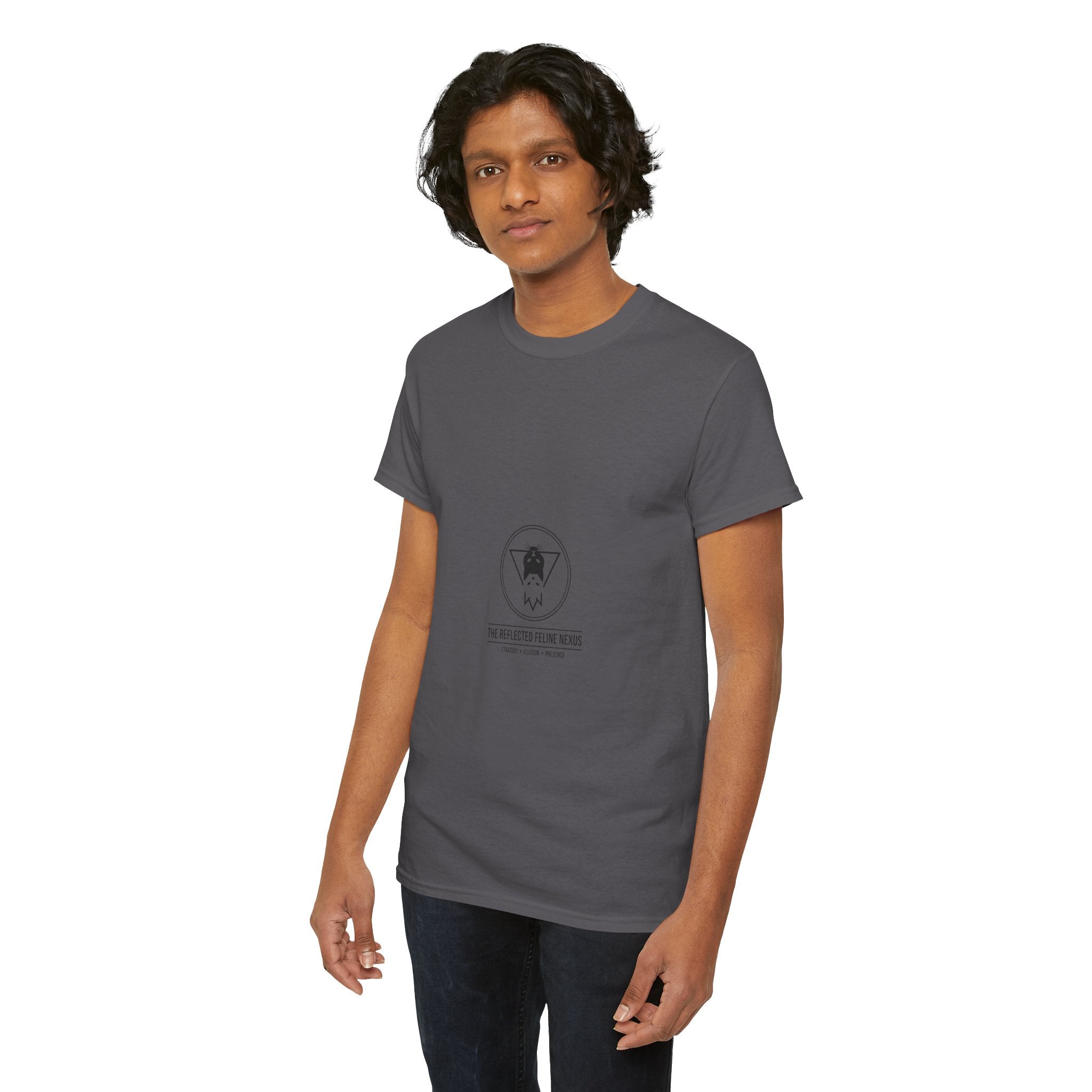 The Reflected Feline Nexus – Unisex Heavy Cotton Tee | The CatFather Philosopher Division