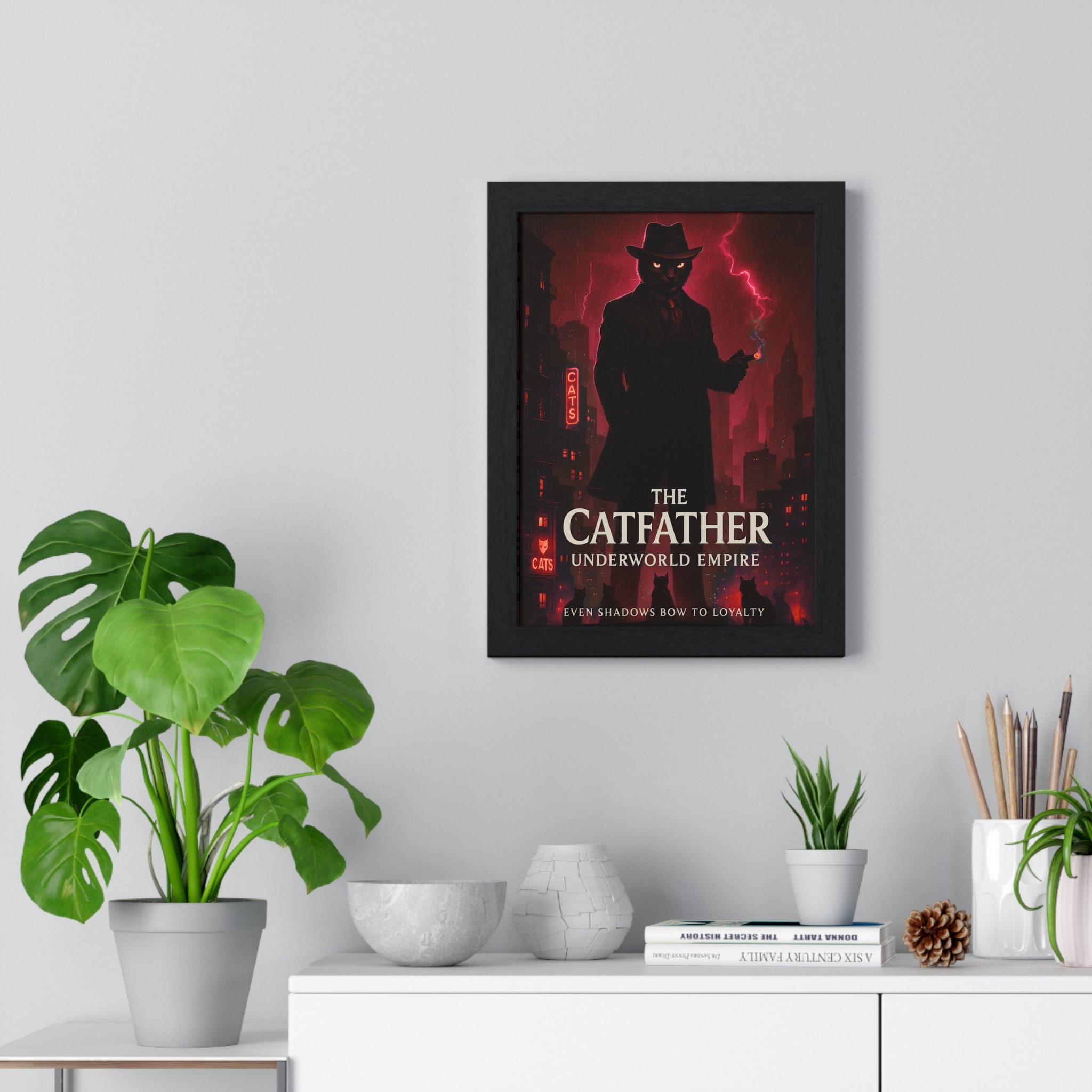 Catfather Underworld Empire Framed Poster, Wall Art, Home Decor, Gift for Cat Lovers, Unique Artwork, Movie-Inspired Decor