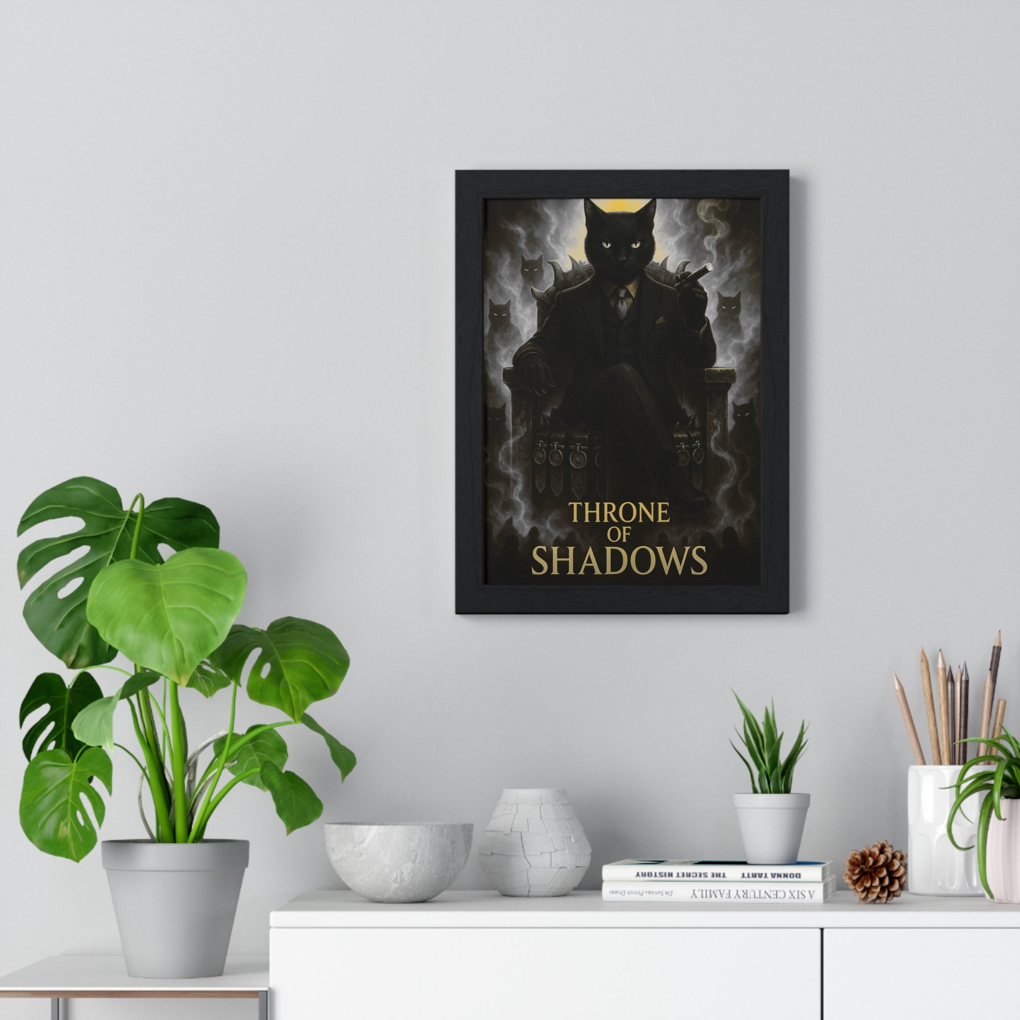 Majestic Cat Framed Poster, Stylish Wall Art, Throne of Shadows Decor, Gothic Home Decor, Unique Gift for Cat Lovers