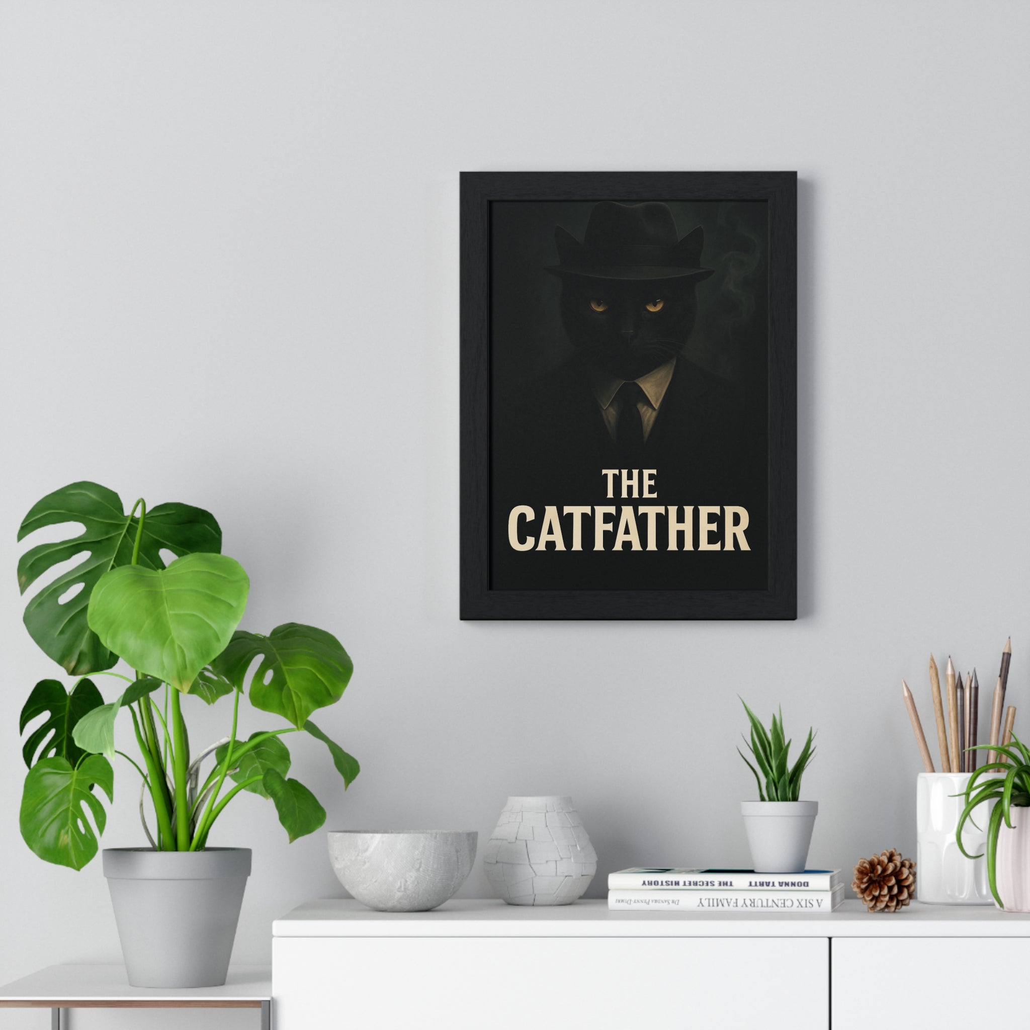 The Catfather Vertical Framed Poster | Cat Lover Wall Art, Bold Home Decor, Gift for Cat Owners, Funny Gift, Unique Wall Art