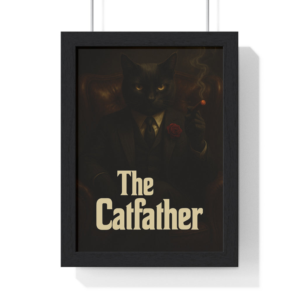The Caffather Vertical Framed Poster - Cat Lover Wall Art, Funny Decor Gift, Home Office Decoration, Pet Parent Present