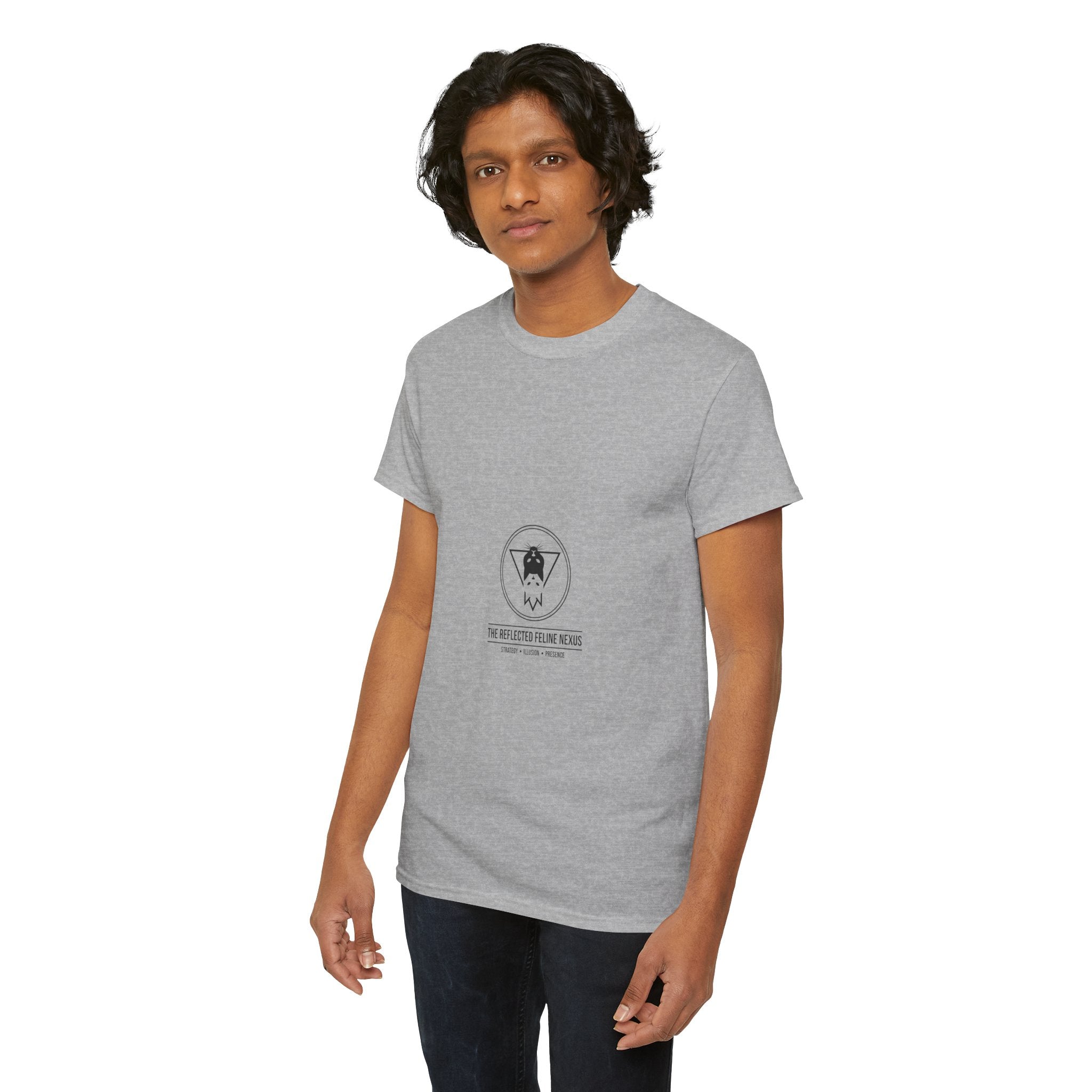 The Reflected Feline Nexus – Unisex Heavy Cotton Tee | The CatFather Philosopher Division
