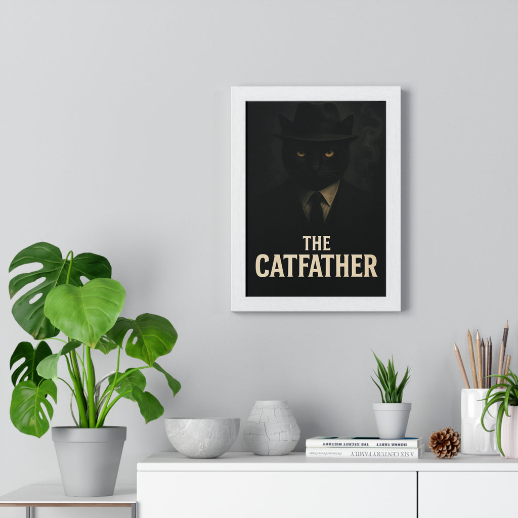 The Catfather Vertical Framed Poster | Cat Lover Wall Art, Bold Home Decor, Gift for Cat Owners, Funny Gift, Unique Wall Art