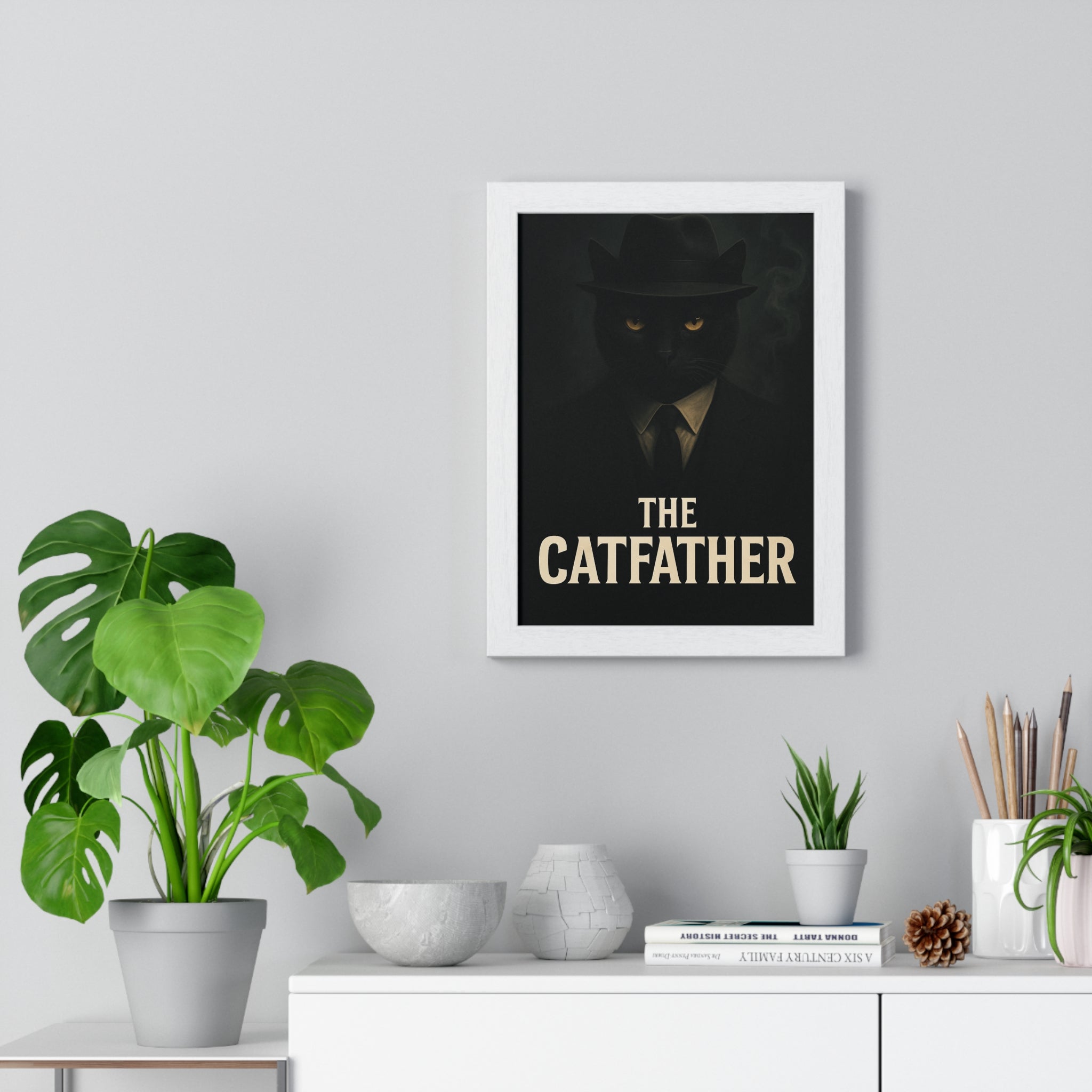 The Catfather Vertical Framed Poster | Cat Lover Wall Art, Bold Home Decor, Gift for Cat Owners, Funny Gift, Unique Wall Art