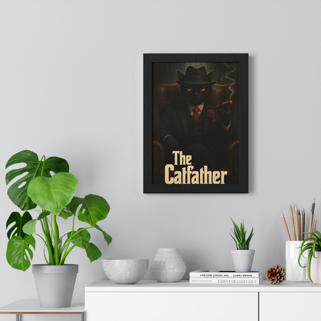 Stylish Cat-Themed Wall Art, The Calffather Vertical Framed Poster, Home Decor, Gift for Cat Lovers, Unique Art Print