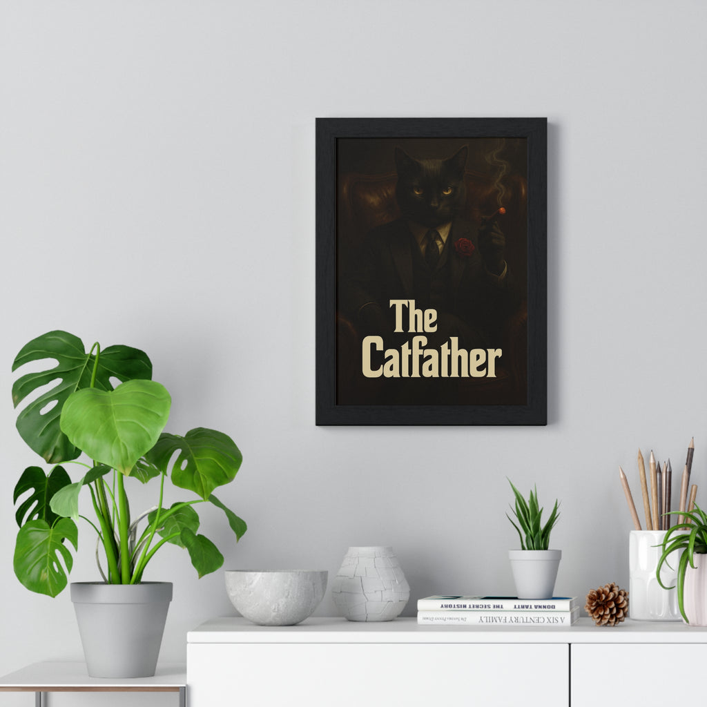 The Caffather Vertical Framed Poster - Cat Lover Wall Art, Funny Decor Gift, Home Office Decoration, Pet Parent Present