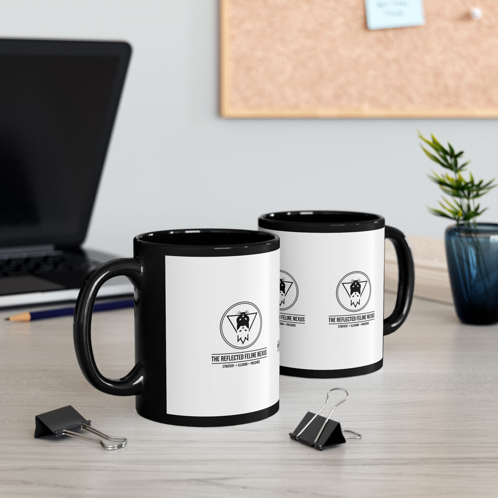 The Reflected Feline Nexus – Black Inner Ceramic Mug | The CatFather Philosopher Division