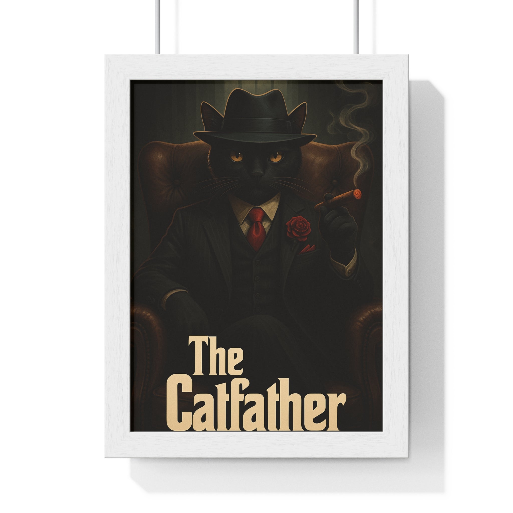 Stylish Cat-Themed Wall Art, The Calffather Vertical Framed Poster, Home Decor, Gift for Cat Lovers, Unique Art Print