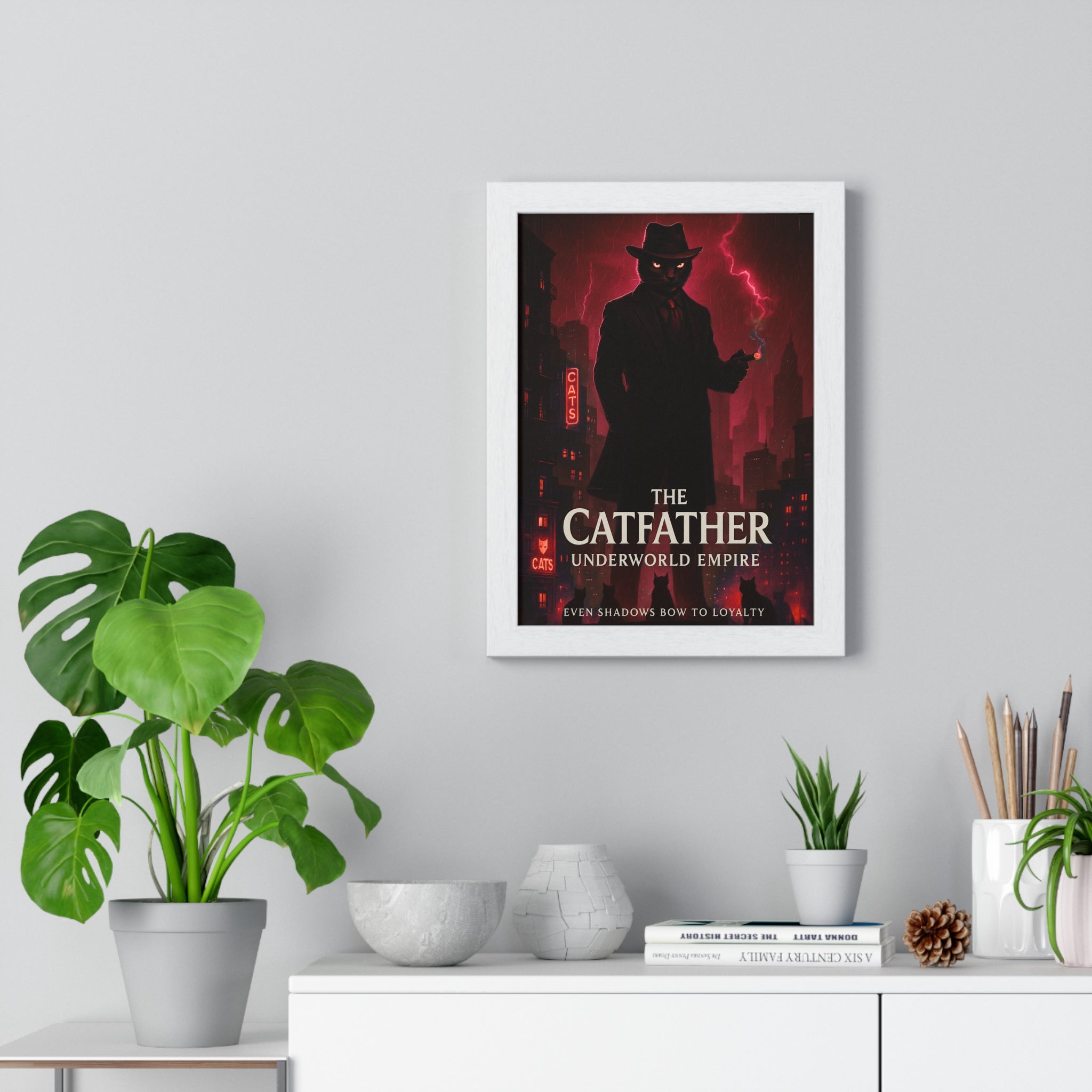 Catfather Underworld Empire Framed Poster, Wall Art, Home Decor, Gift for Cat Lovers, Unique Artwork, Movie-Inspired Decor