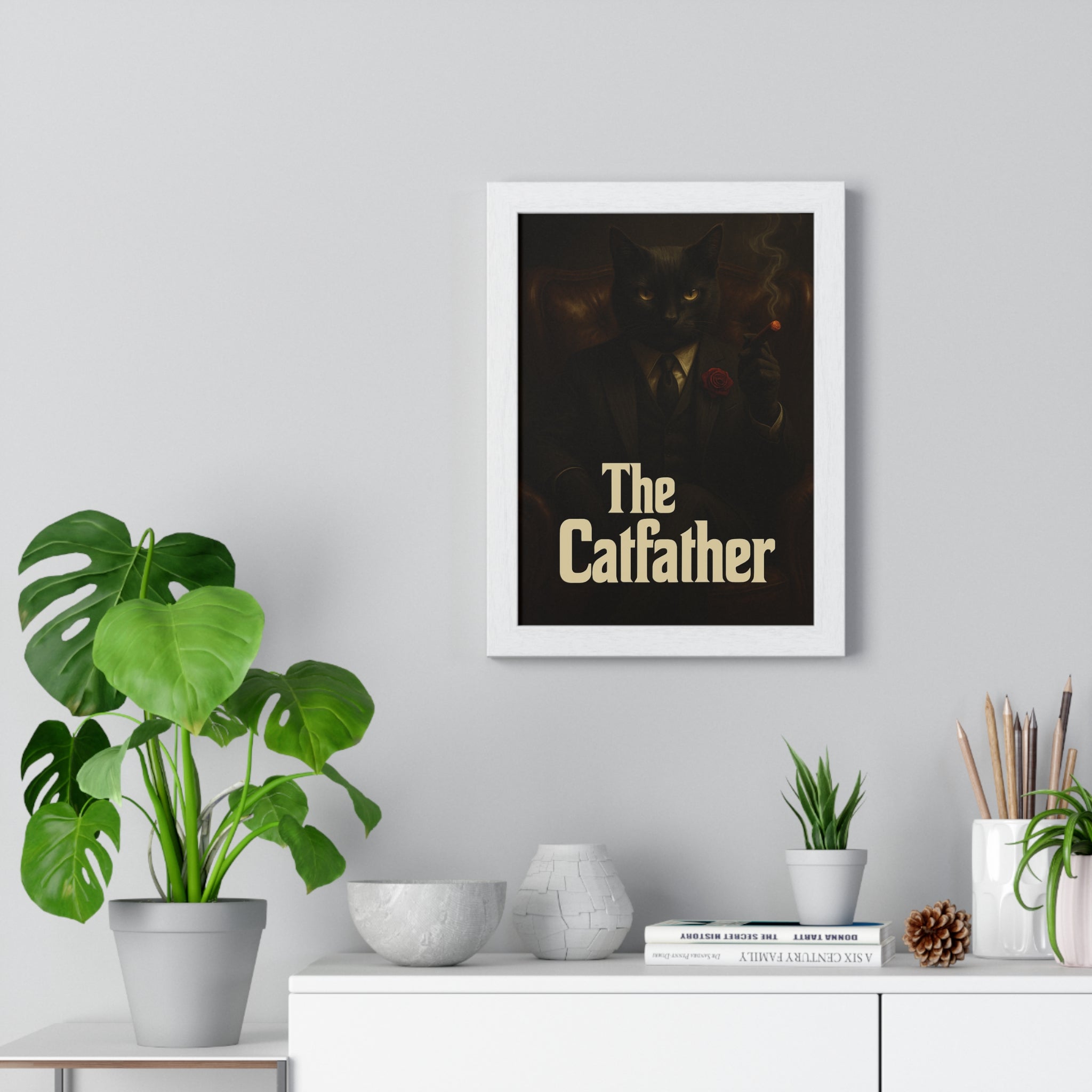 The Caffather Vertical Framed Poster - Cat Lover Wall Art, Funny Decor Gift, Home Office Decoration, Pet Parent Present